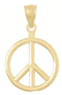 10k Yellow Gold Pendant, Peace Sign Symbol, Retro Boho Charm for Women or Unisex Wear