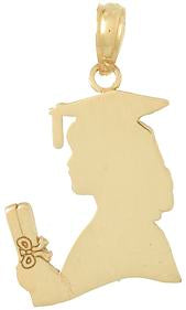 10k Yellow Gold Female Graduate Pendant with Cap, Gown, and Diploma Charm