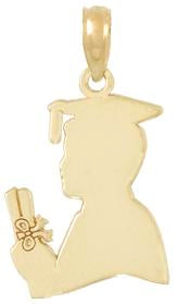 10k Yellow Gold Graduation Pendant with Graduate Silhouette and Diploma Ribbon