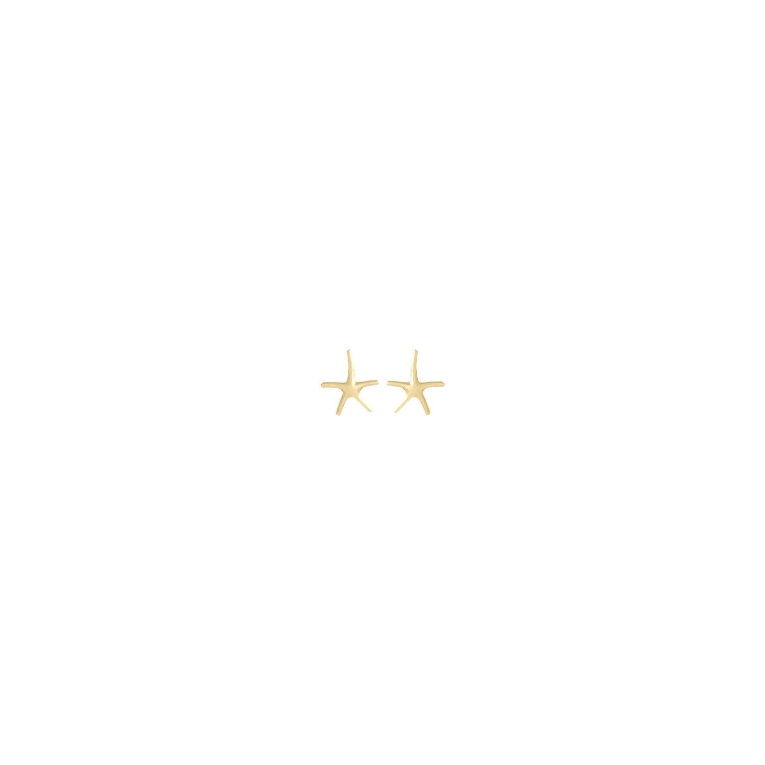 10k Yellow Gold Starfish Stud Earrings, Polished Sea Life Design, Nautical Theme Jewelry for Women