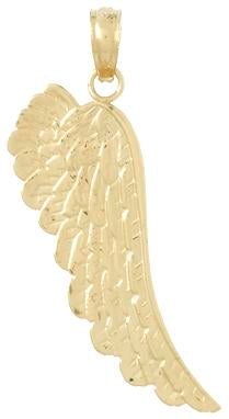 10k Yellow Gold Angel Wing Pendant with Detailed Feather Design