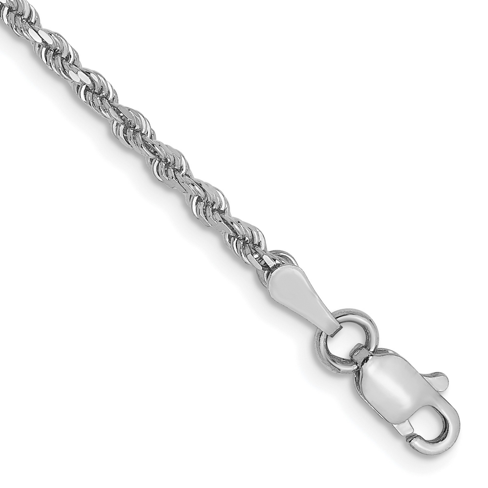 14k White Gold 2mm Diamond-Cut Rope Chain Bracelet