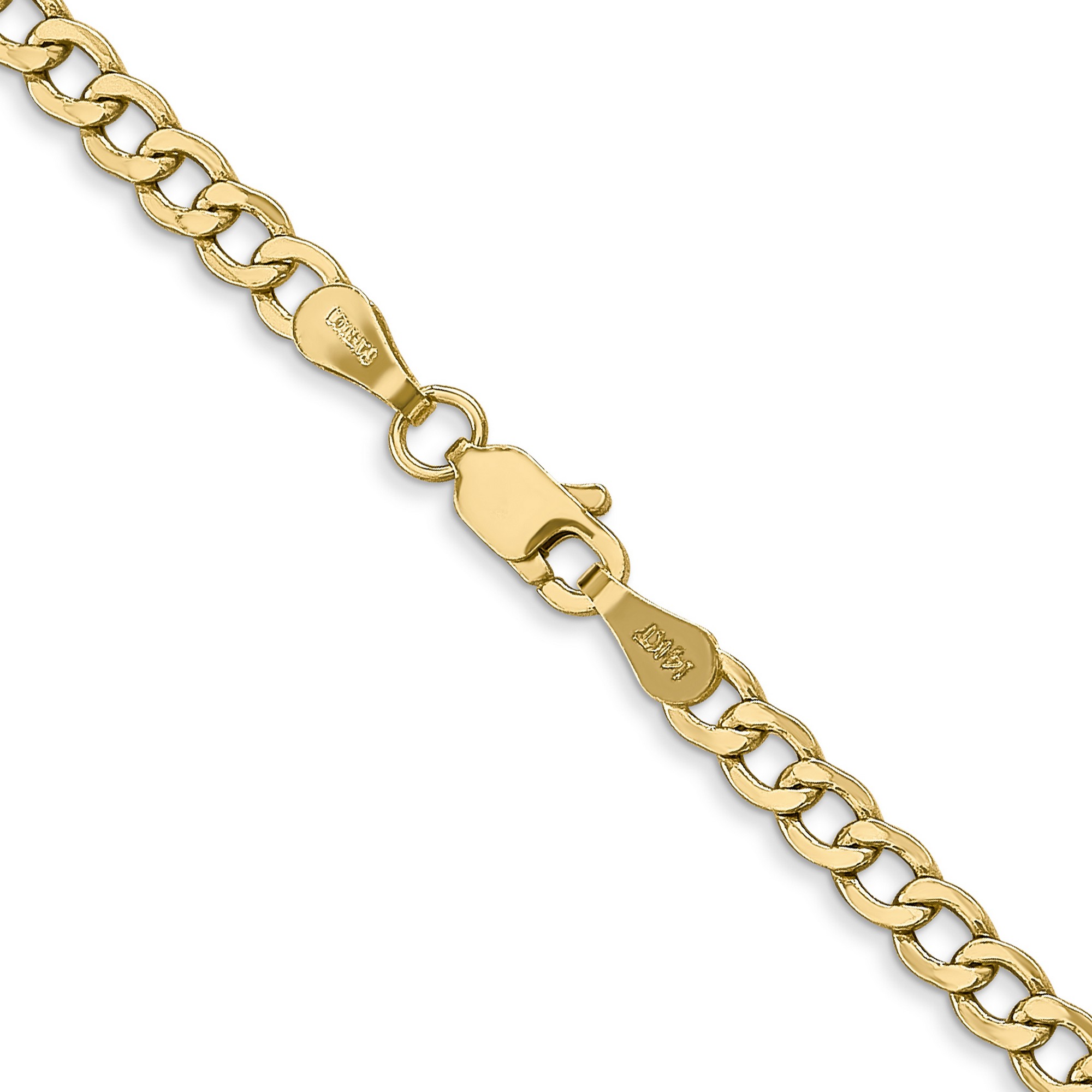 Solid 14K Yellow Gold Handmade Half Round Curb Chain Necklace, Sizes 6