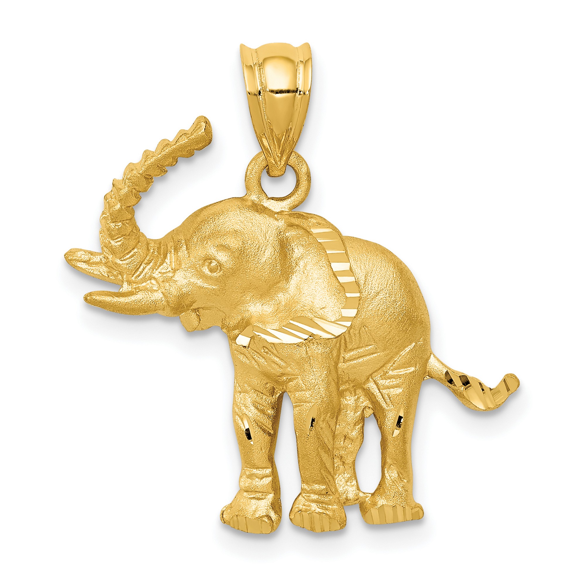 14k Yellow Gold Standing Elephant Charm Pendant With Tusks And Trunk ...