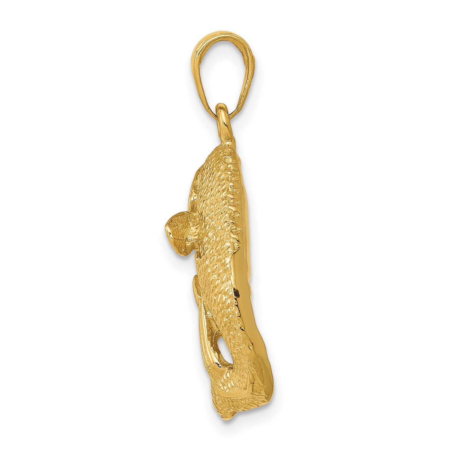14k Yellow Gold Solid Jumping Largemouth Bass Fish Charm Pendant