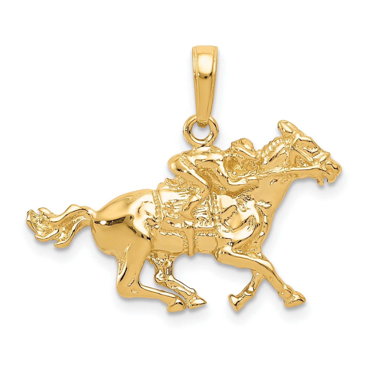 Pre-owned Jewelry Stores Network 14k Yellow Gold Jockey On Horse Racing Charm Pendant