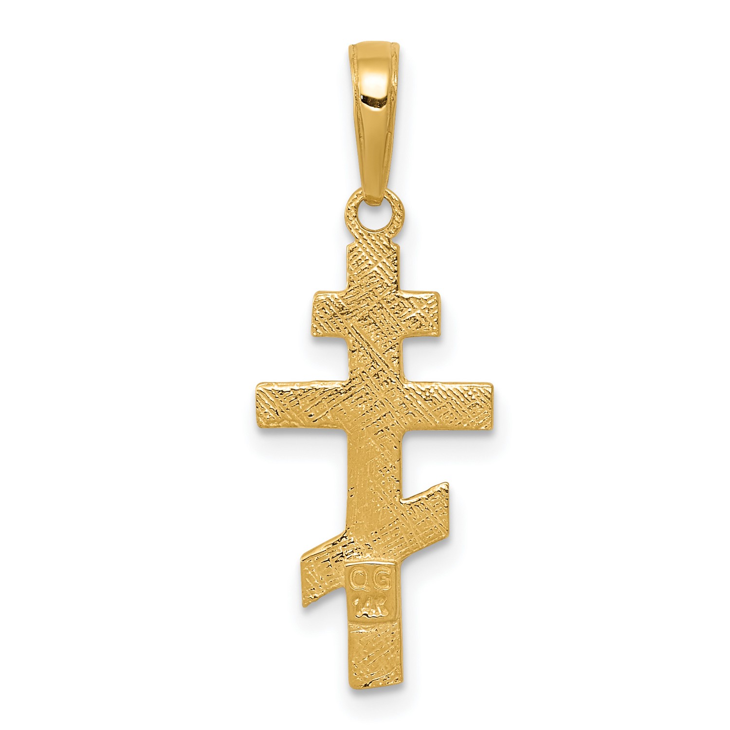 14k Yellow Gold Textured Filigree Eastern Orthodox Cross Pendant