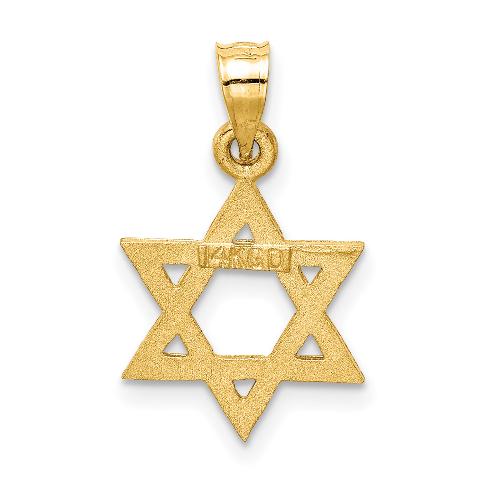 14K Solid Yellow Gold Satin Star Of David Charm Pendant 21 mm x 13 mm 0 ...