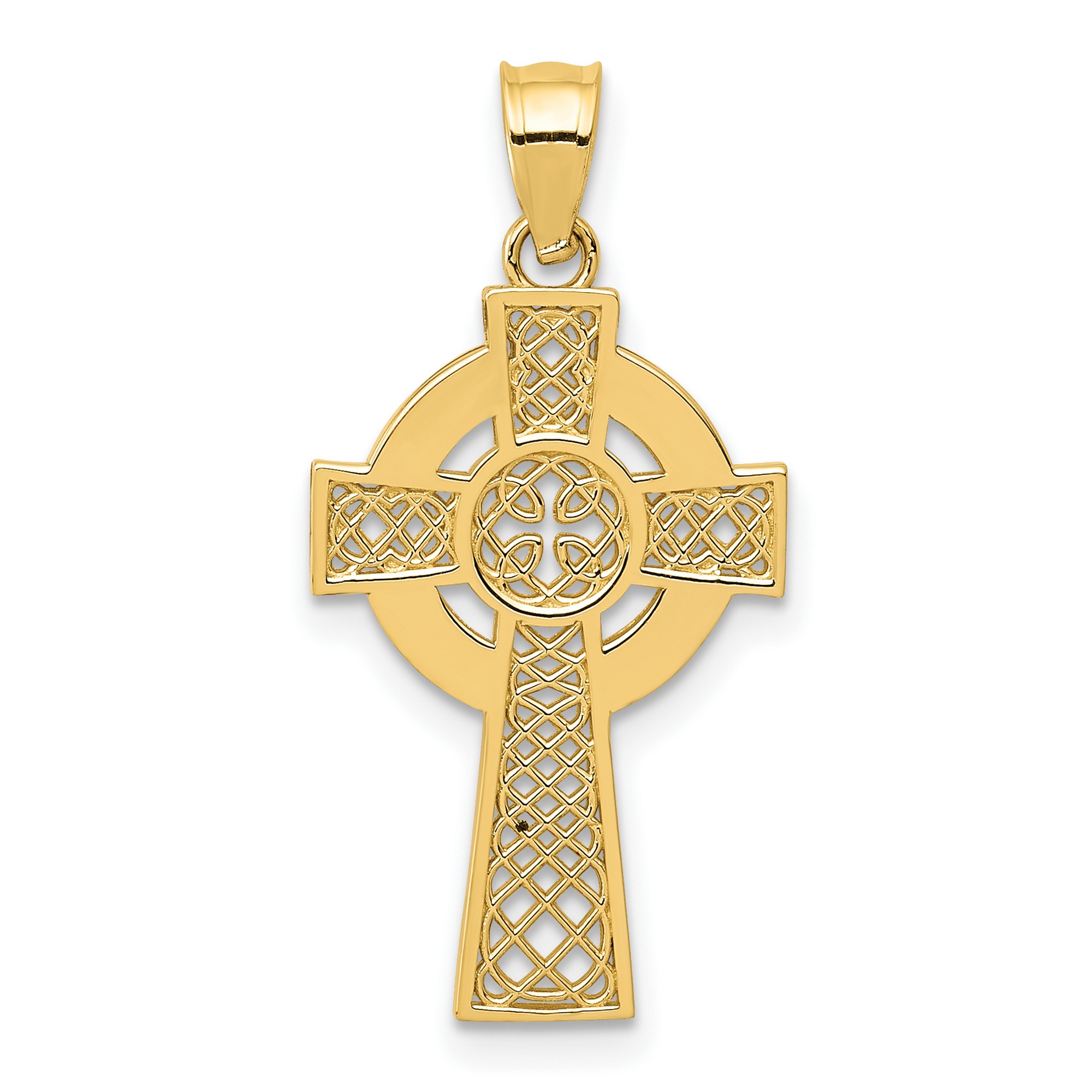 Polished Celtic Knot Iona High Cross Charm Pendant in Real 14k Yellow ...