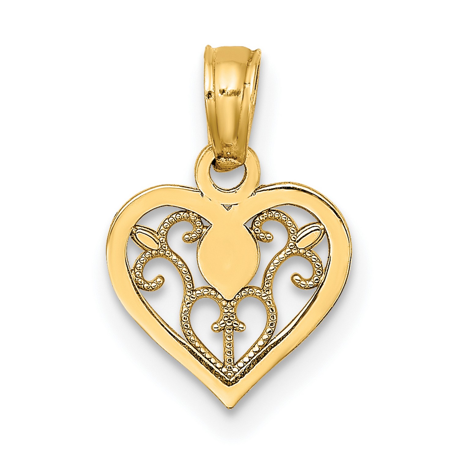 Polished Filigree Heart Charm Pendant In Real 14k Yellow Gold 9 mm x 9 ...