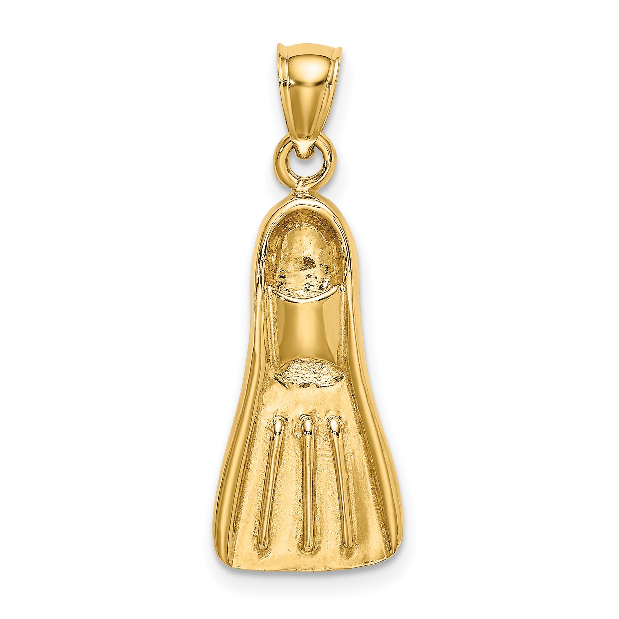  14k  Yellow Gold 3 D Scuba  Diver Fin  Charm  Pendant 22 mm x 