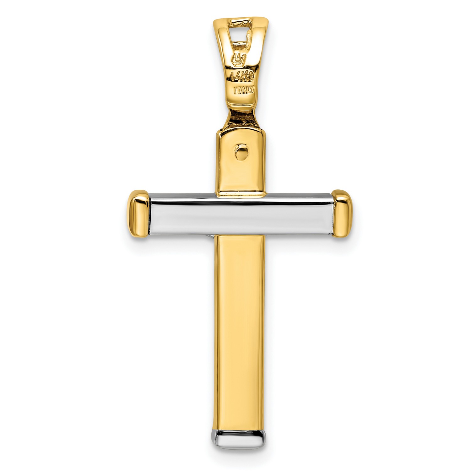 14K Two-Tone Gold Polished Crucifix Charm Pendant 25 mm x 17 mm 2.93gr
