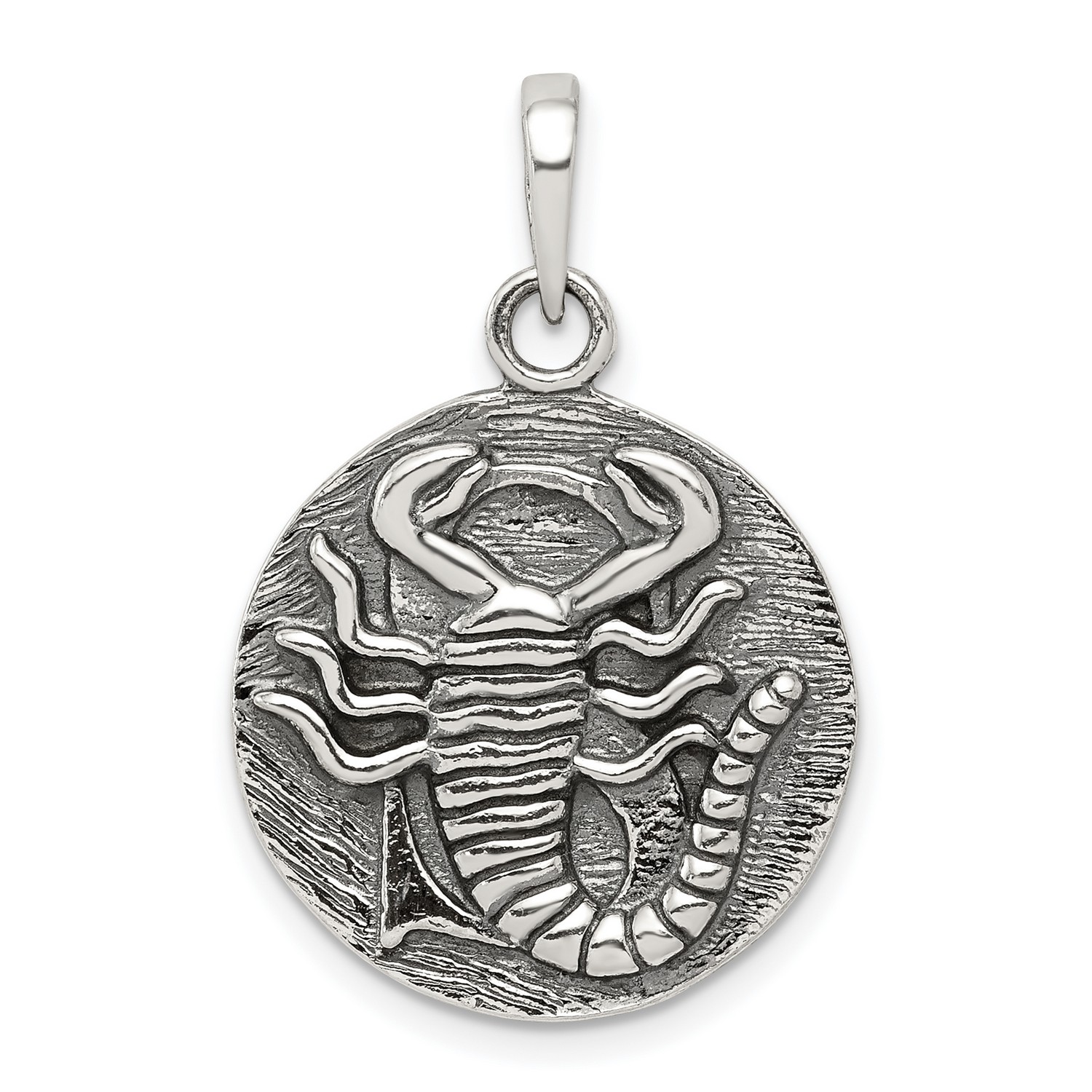 Round Scorpio Sign Zodiac Charm Pendant In Antiqued 925 Sterling Silver ...