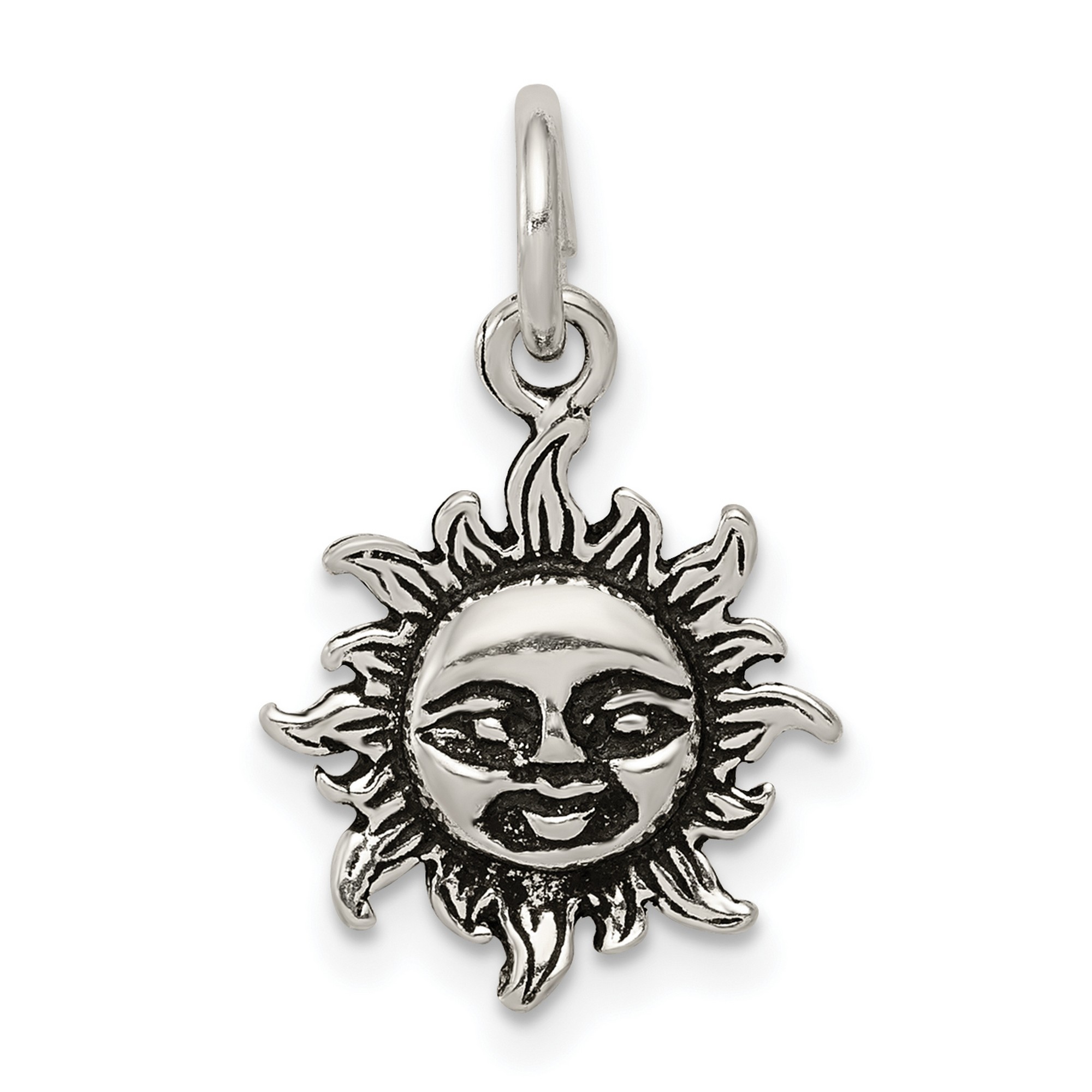 Antiqued Sun Charm Pendant With Face In 925 Sterling Silver 16 mm x 13 ...