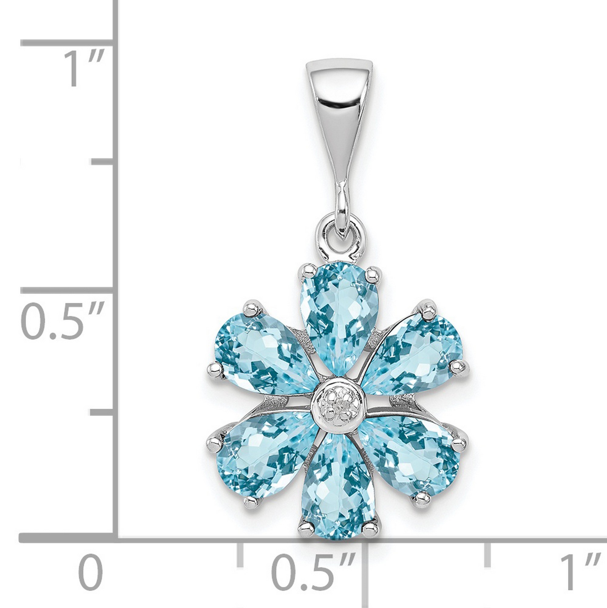 Blue Topaz & Diamond Flower Pendant 15X15mm In 925 Sterling Silver 2.55 ...