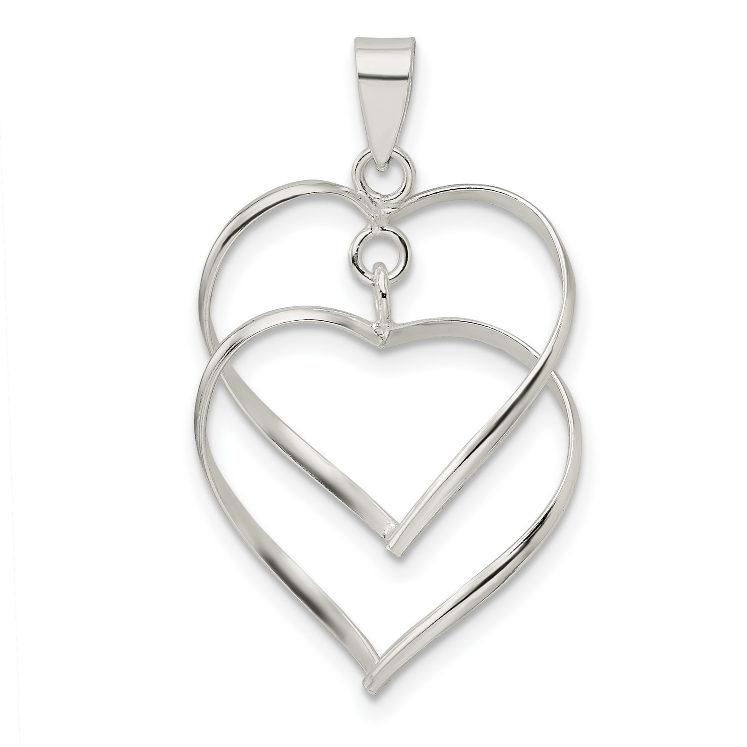 Double Heart Charm Pendant In 925 Sterling Silver 26 mm x 19 mm 1.01gr ...