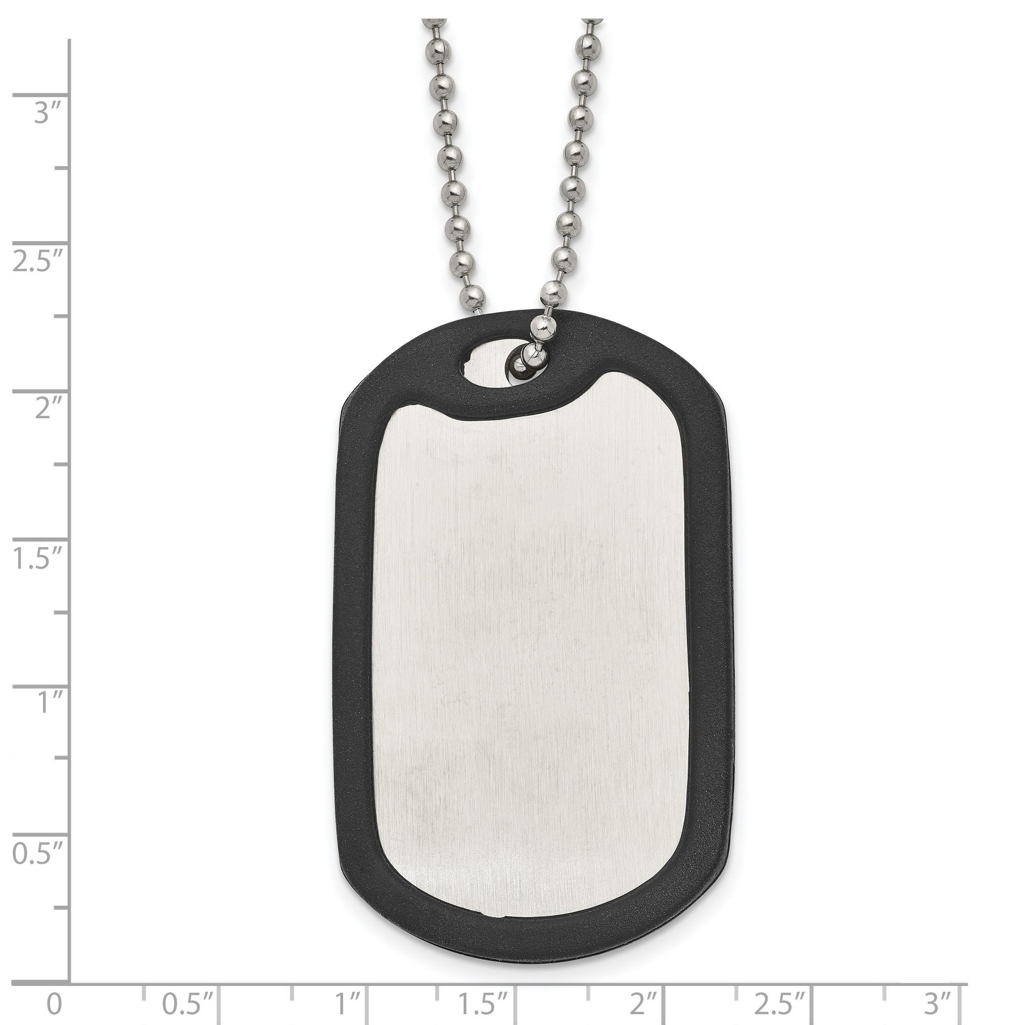 Stainless Steel Brushed Mirrored Dog Tag Black Rubber Necklace 50 mm x ...