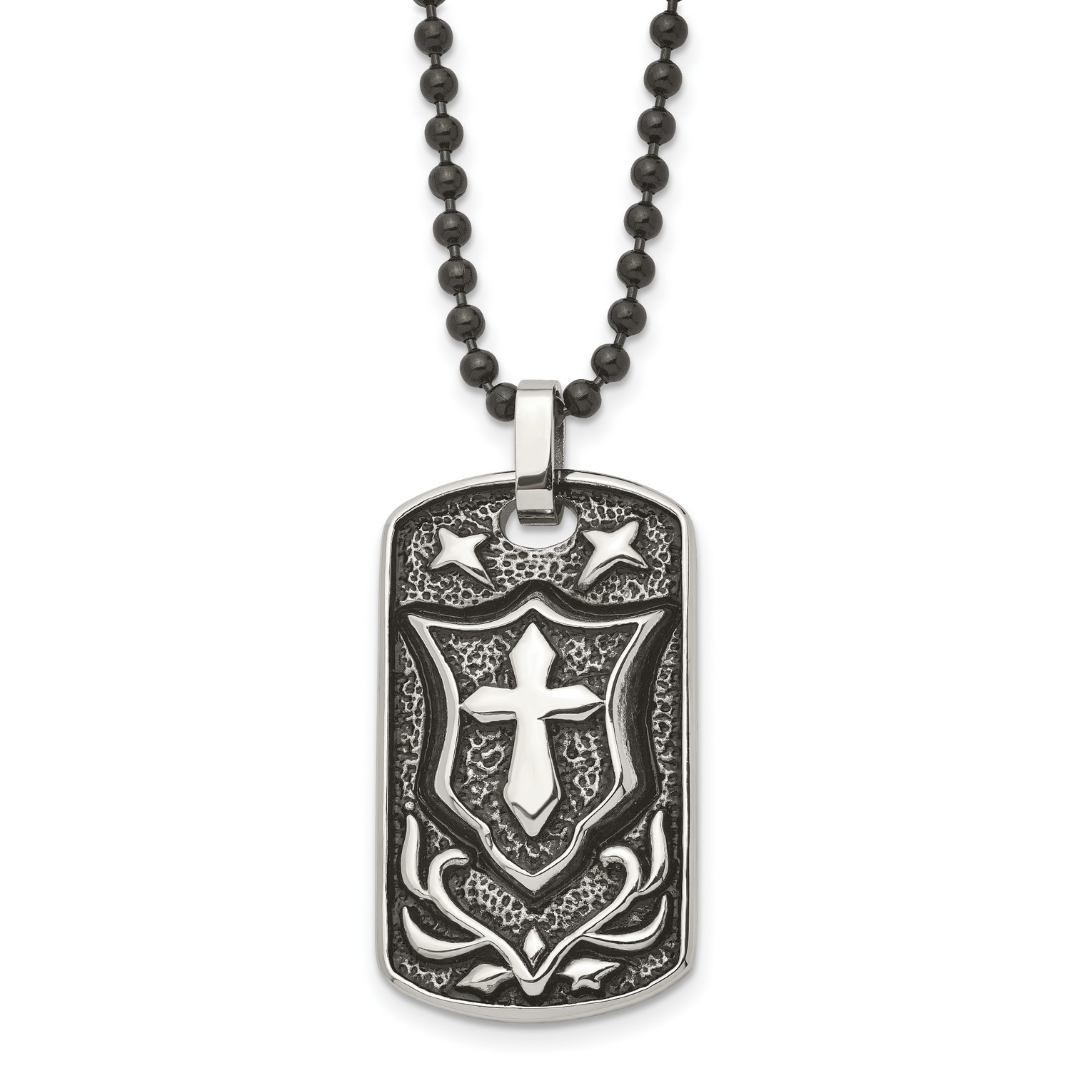 Cross Dog Tag Necklace in Stainless Steel