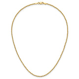 14K Yellow Gold 1.5 mm Rope Chain Necklace, Polished detail view