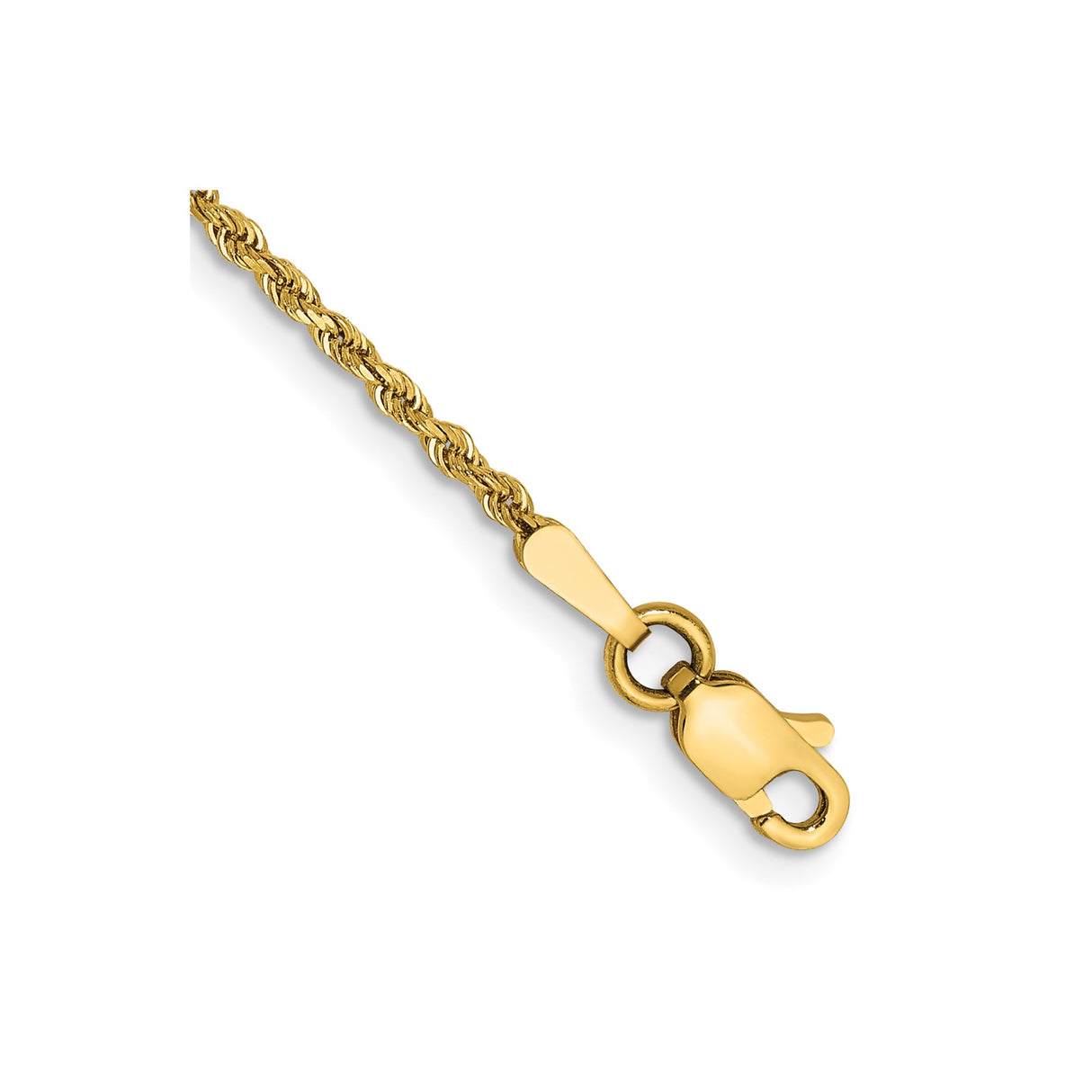 14K Yellow Gold 1.5 mm Rope Chain Anklet, Polished