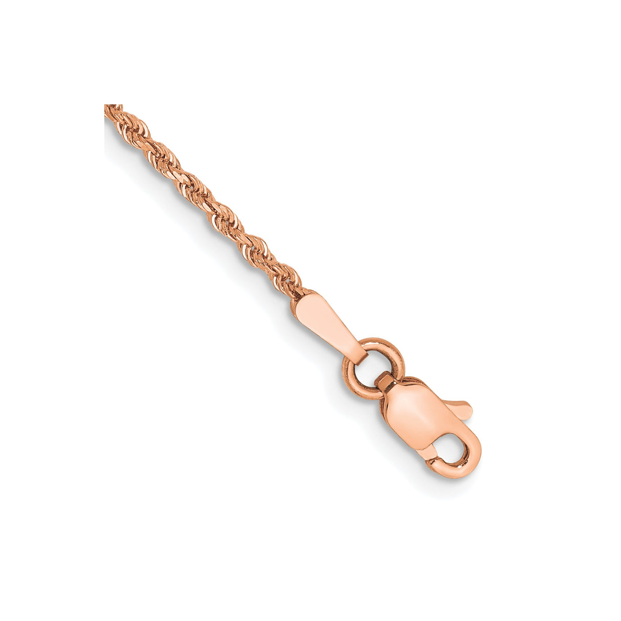 14K Rose Gold 1.75 mm Rope Chain Bracelet, Polished