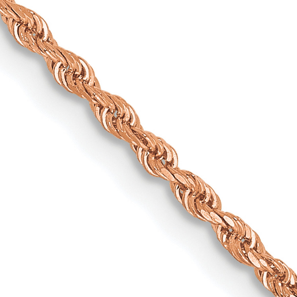 14K Rose Gold 1.5 mm Rope Chain Necklace, Polished detail view