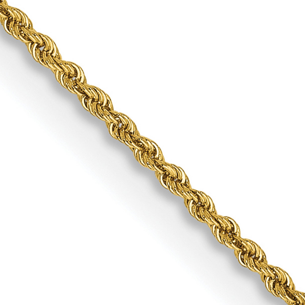 14K Yellow Gold 1.5 mm Rope Chain Necklace, Polished detail view