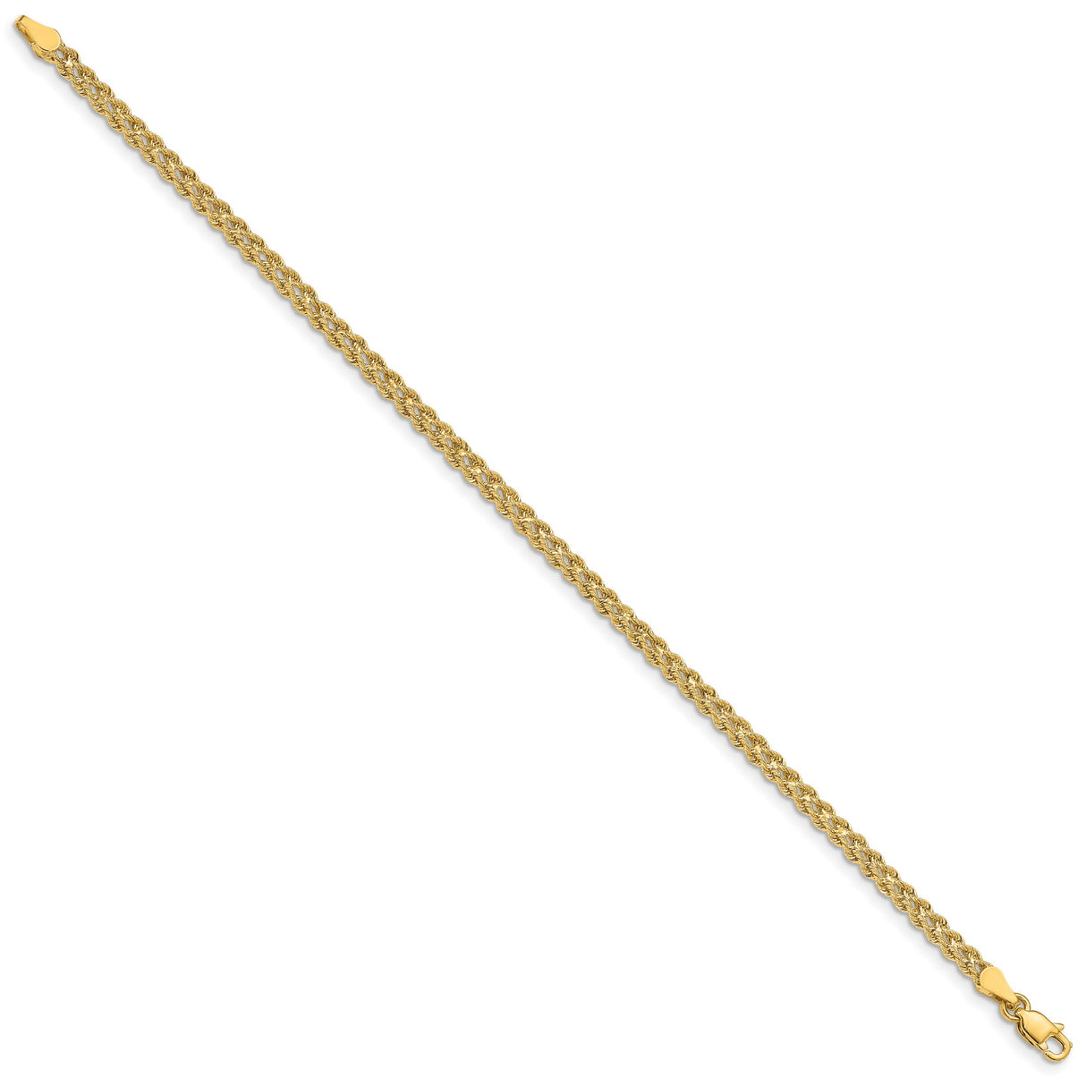 14K Yellow Gold 3 mm Rope Chain Bracelet, Polished