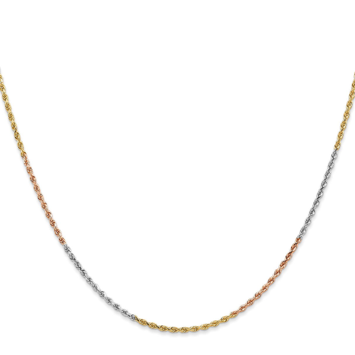 14K Tri-color Gold 1.5 mm Rope Chain Necklace, Polished