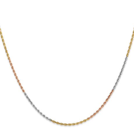 14K Tri-color Gold 1.5 mm Rope Chain Necklace, Polished