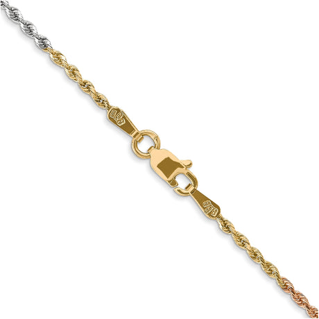 14K Tri-color Gold 1.5 mm Rope Chain Necklace, Polished alternate angle