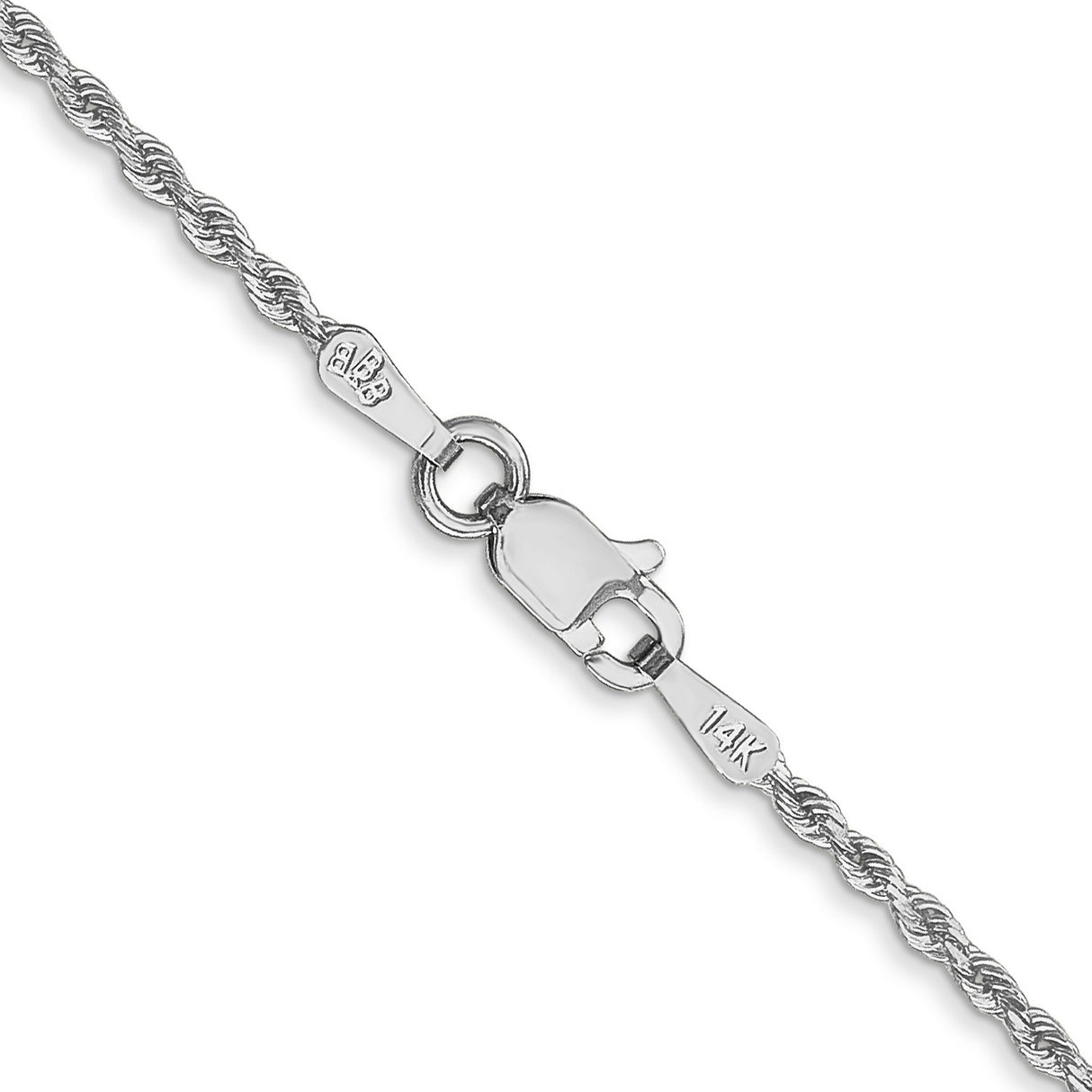 14K White Gold 1.5 mm Rope Chain Necklace, Polished alternate angle