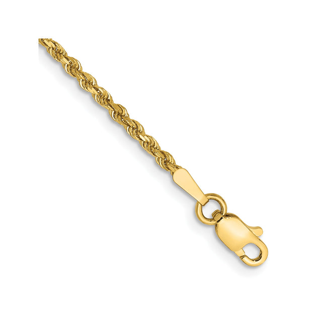 14K Yellow Gold 1.75 mm Rope Chain Anklet, Polished