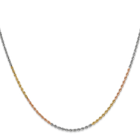 14K Tri-color Gold 1.75 mm Rope Chain Necklace, Polished