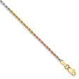 14K Tri-color Gold 1.75 mm Rope Chain Anklet, Polished