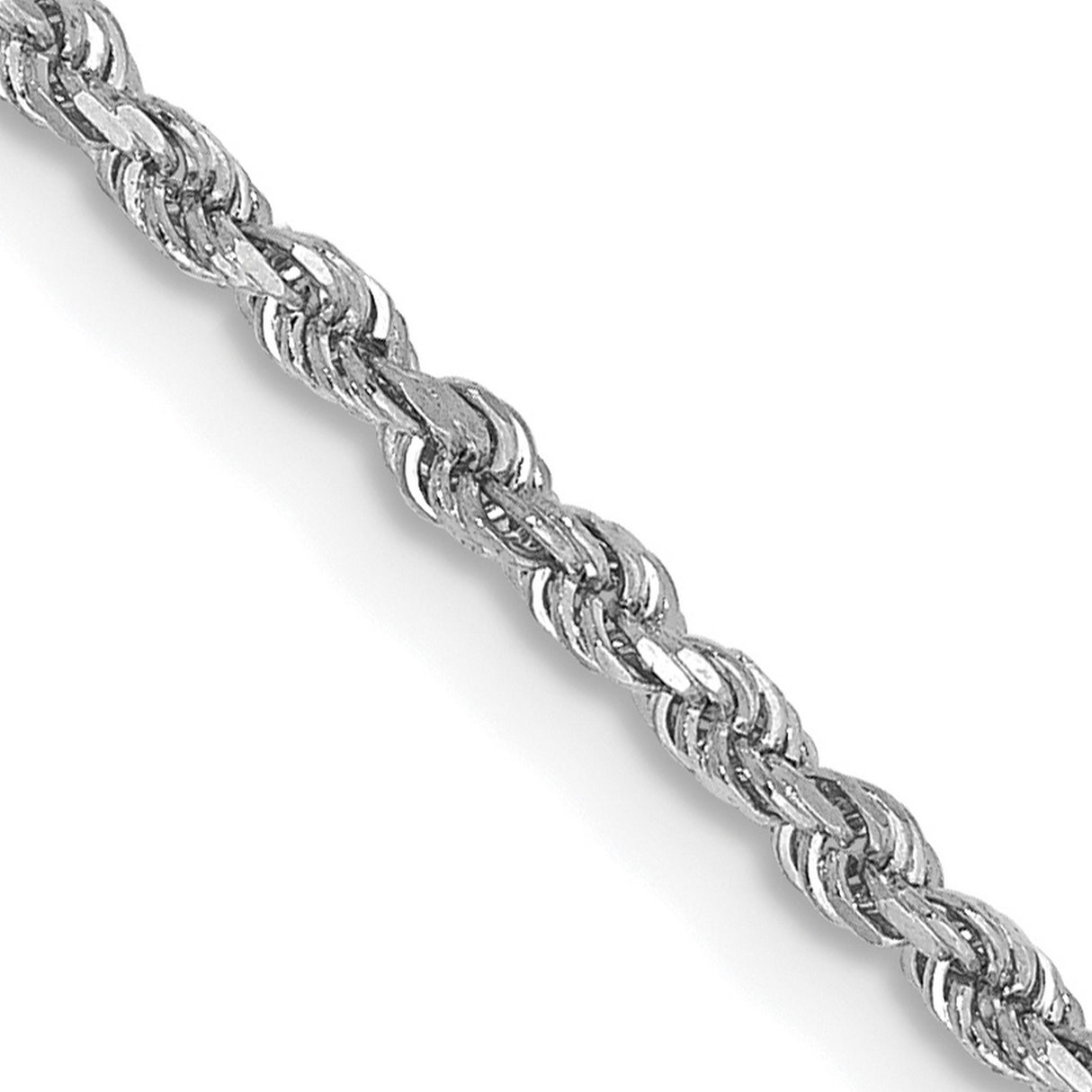 10K White Gold 1.75 mm Rope Chain Necklace, Polished detail view