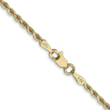 14K Yellow Gold 2 mm Rope Chain Necklace, Polished alternate angle