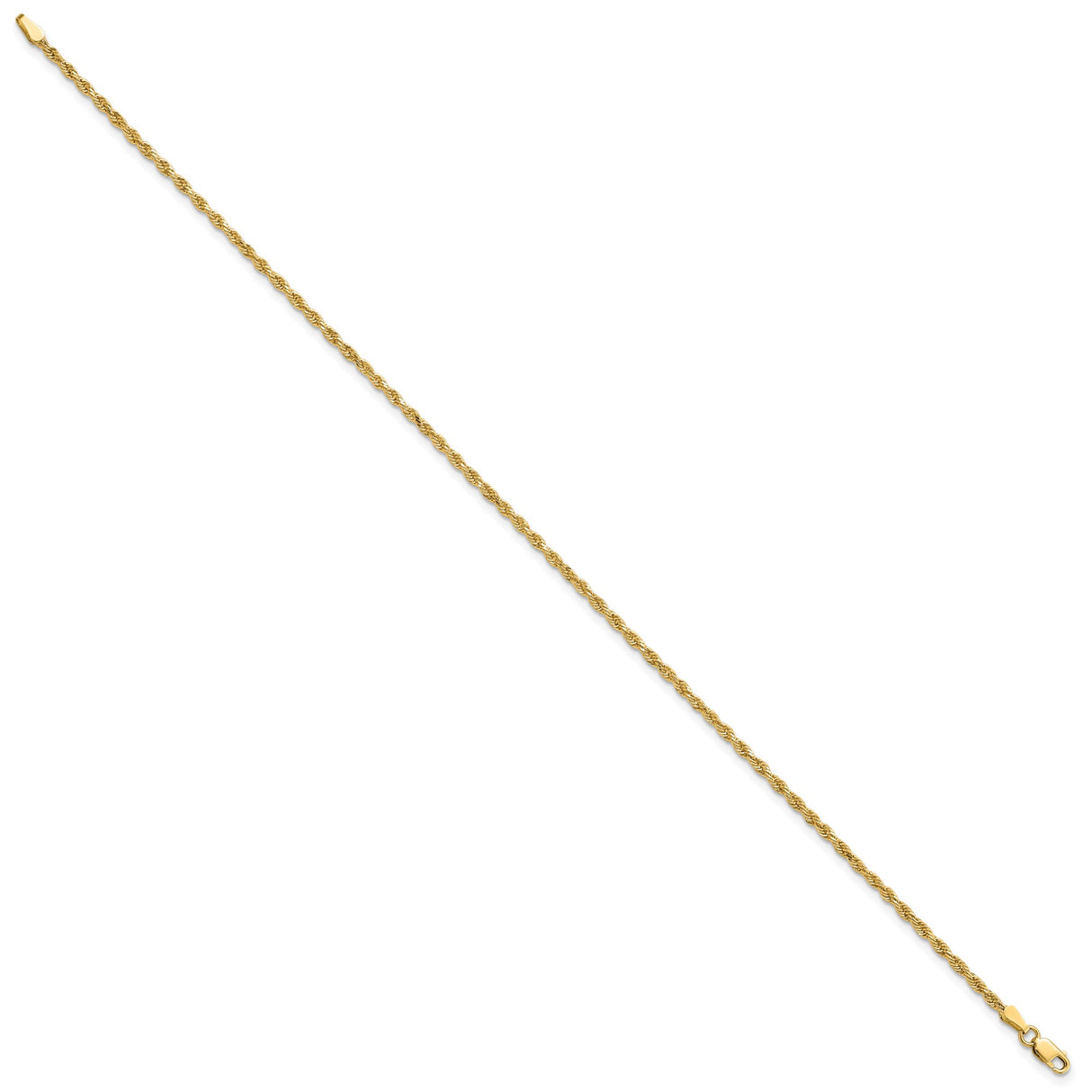 14K Yellow Gold 2 mm Rope Chain Anklet, Polished