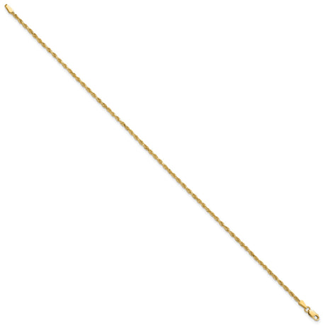 14K Yellow Gold 2 mm Rope Chain Anklet, Polished