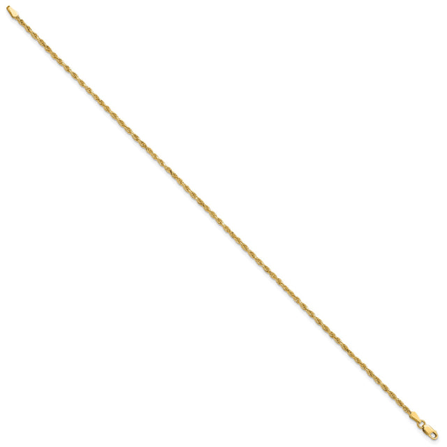 14K Yellow Gold 2 mm Rope Chain Anklet, Polished