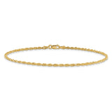 14K Yellow Gold 2 mm Rope Chain Anklet, Polished alternate angle