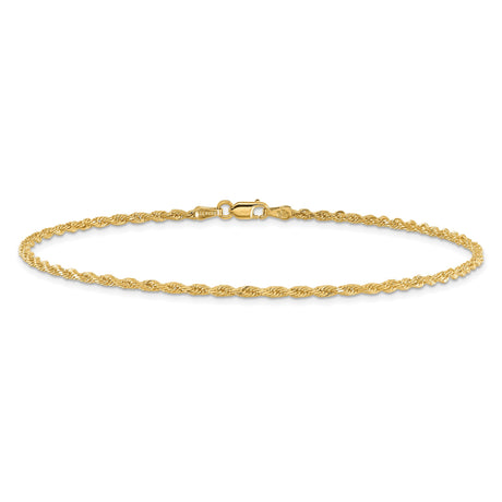 14K Yellow Gold 2 mm Rope Chain Anklet, Polished alternate angle
