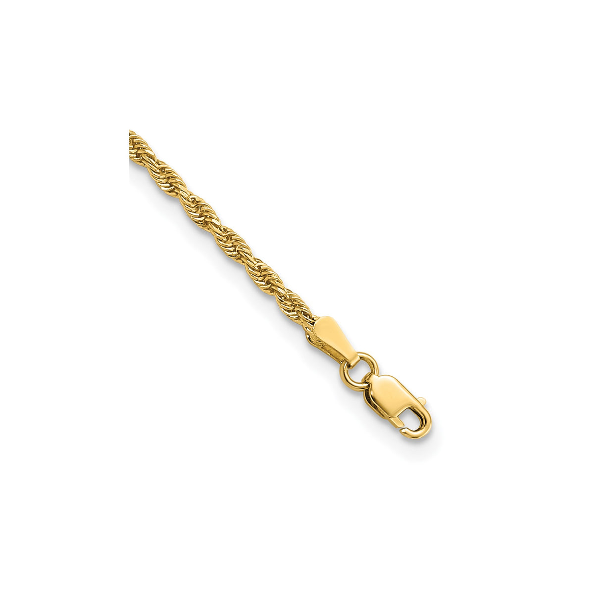 14K Yellow Gold 2 mm Rope Chain Anklet, Polished detail view