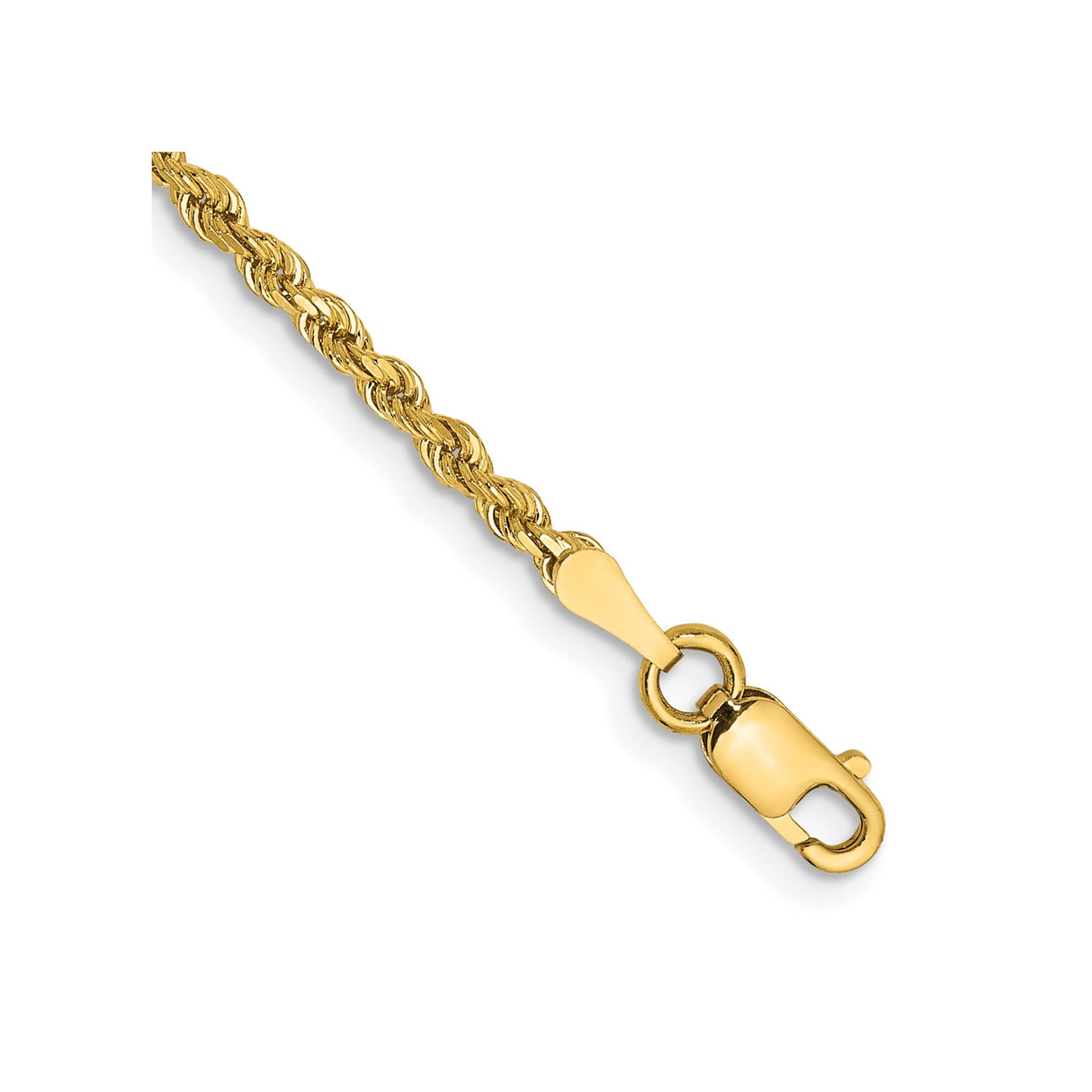 14K Yellow Gold 2 mm Rope Chain Anklet, Polished detail view