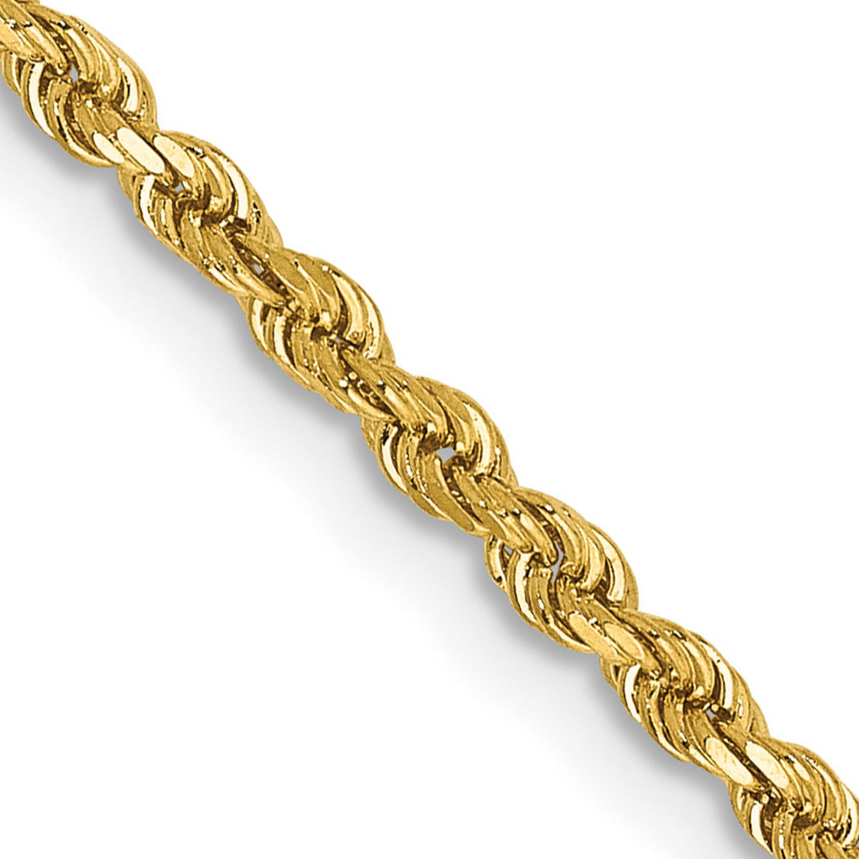 14K Yellow Gold 2 mm Rope Chain Necklace, Polished detail view