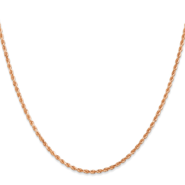 14K Rose Gold 2 mm Rope Chain Necklace, Polished