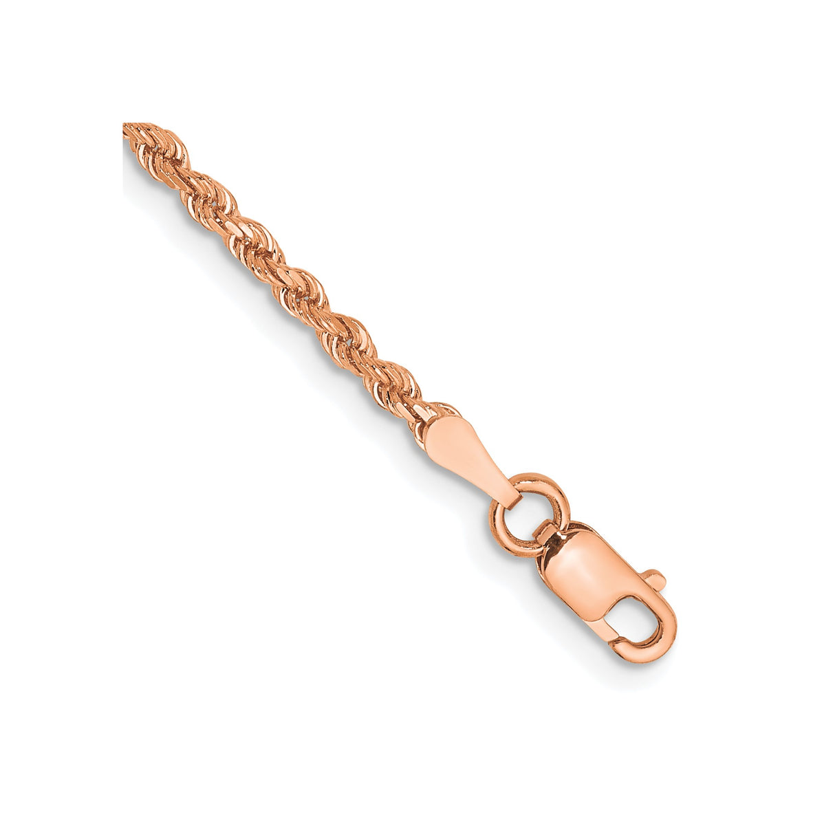 14K Rose Gold 2 mm Rope Chain Bracelet, Polished