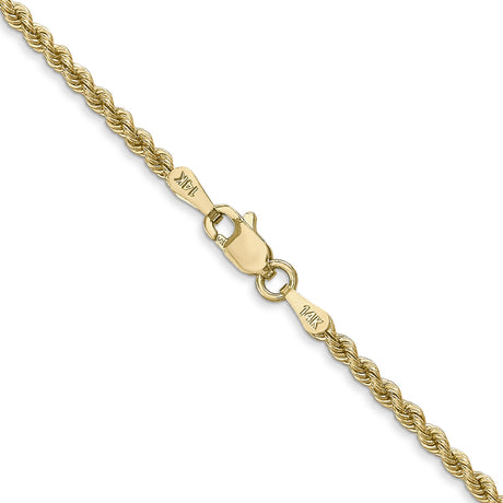 14K Yellow Gold 2.25 mm Rope Chain Necklace, Polished alternate angle