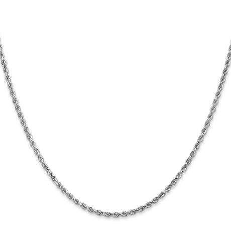 10K White Gold 2 mm Rope Chain Necklace, Polished