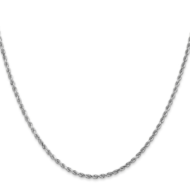 10K White Gold 2 mm Rope Chain Necklace, Polished